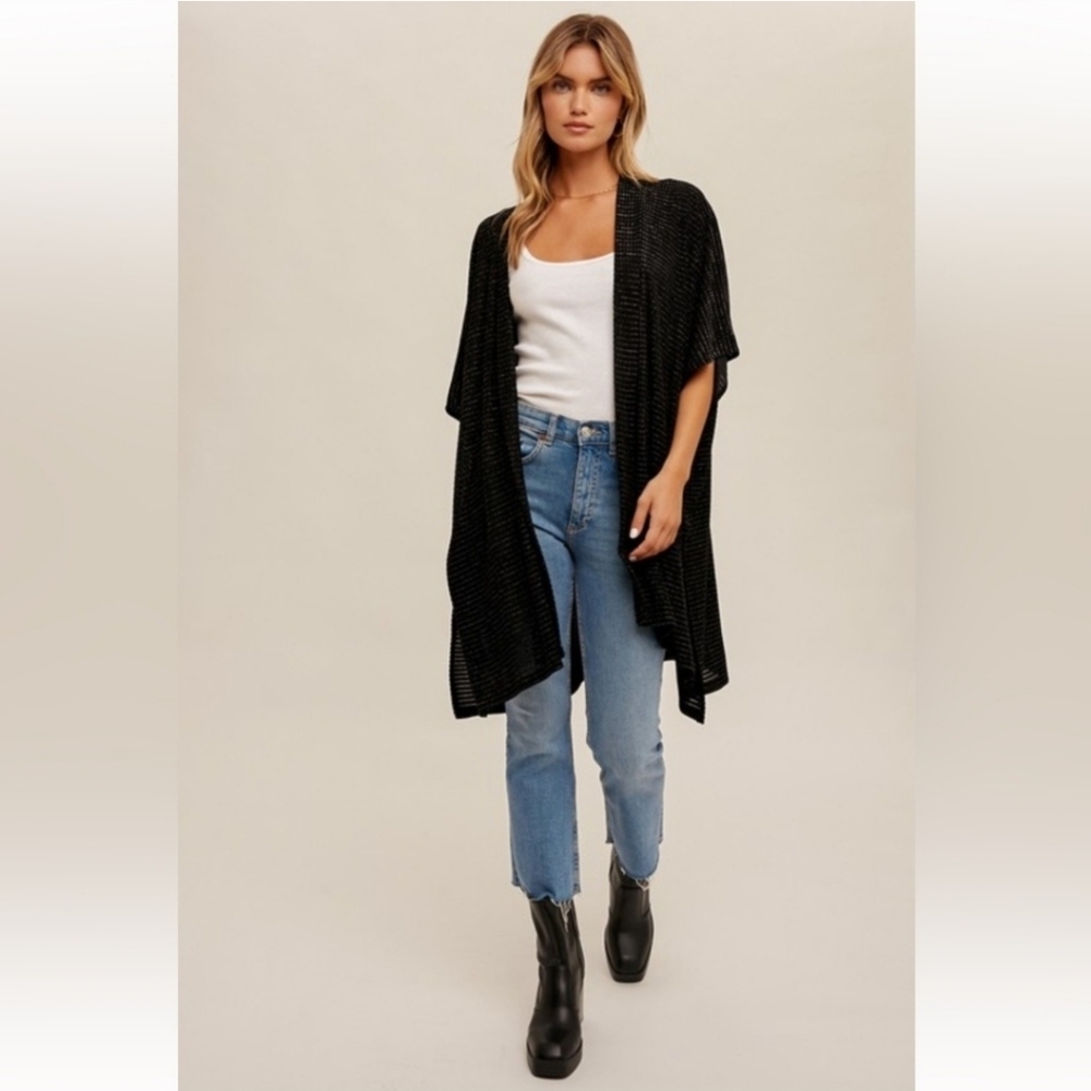 NWT Hem & Thread Black Velvet  Open-Front Women's Cardigan